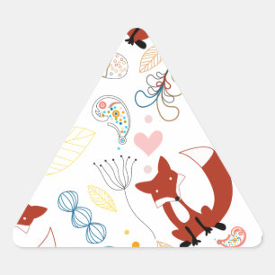 Cute Hand Drawn Fox Hearts in Yellow Blue Pink Triangle Sticker