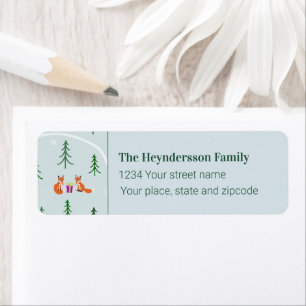 Cute hand-drawn foxes in Christmas forest custom