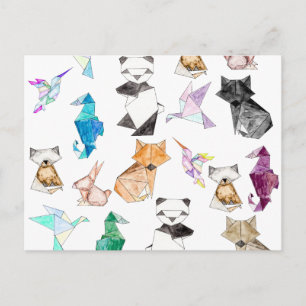 Cute Hand Drawn Geometric Paper Origami Animals Postcard