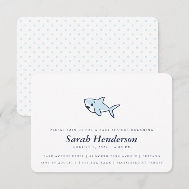 Cute Hand-Drawn Girl Shark Baby Shower Boy Invitation (Front/Back)