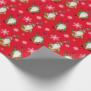 Cute Hand Drawn Gnome  Festive Holiday Christmas Wrapping Paper