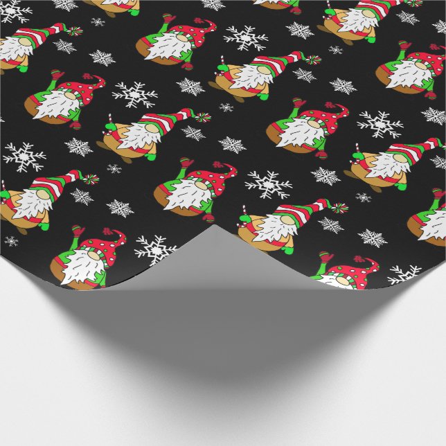 Cute Hand Drawn Gnome  Festive Holiday Christmas Wrapping Paper (Corner)