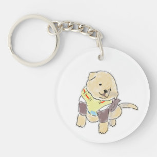 Cute Hand-Drawn Golden Puppy in Harness Illustrati Keychain
