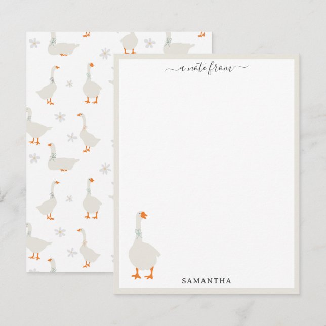 Cute Hand Drawn Goose & Daisies Custom Name Card (Front/Back)