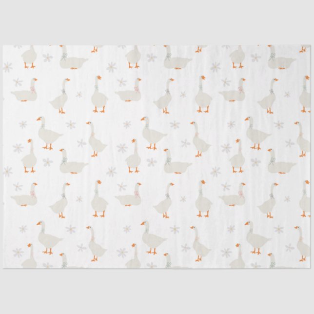 Cute Hand Drawn Goose & Daisies Tissue Paper (Front)