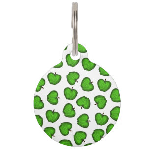 Cute Hand Drawn Green Fruity Apples Pattern Pet Tag