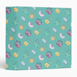 Cute Hand Drawn Handbags Doodles Pattern Teal Binder