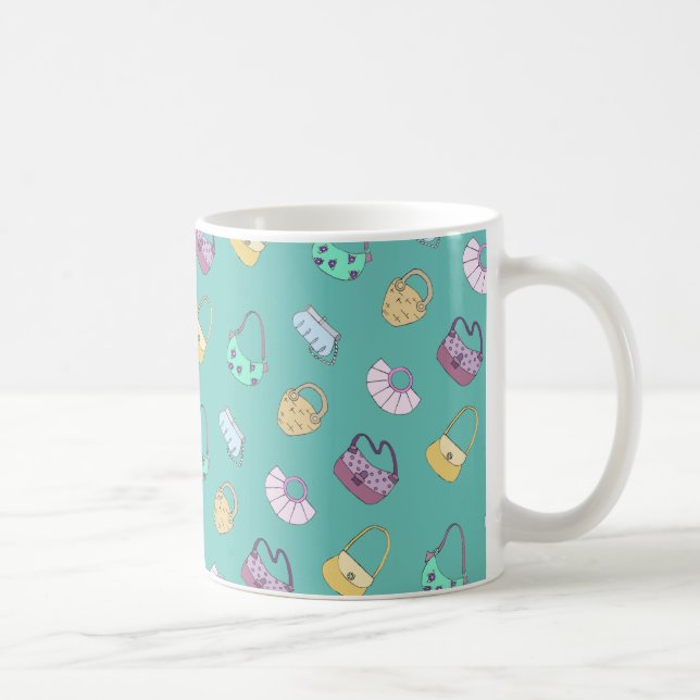 Cute Hand Drawn Handbags Doodles Pattern Teal Coffee Mug (Right)