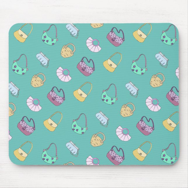 Cute Hand Drawn Handbags Doodles Pattern Teal Mouse Pad (Front)