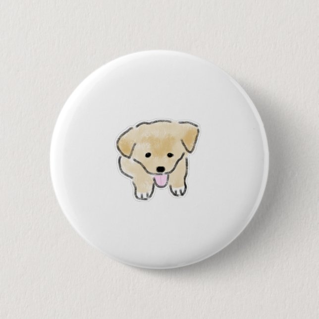 Cute Hand-Drawn Happy Smiling Puppy Illustration 2 Inch Round Button (Front)