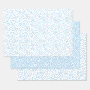 Cute Hand Drawn Hearts Pattern Baby Blue Wrapping Paper Sheet