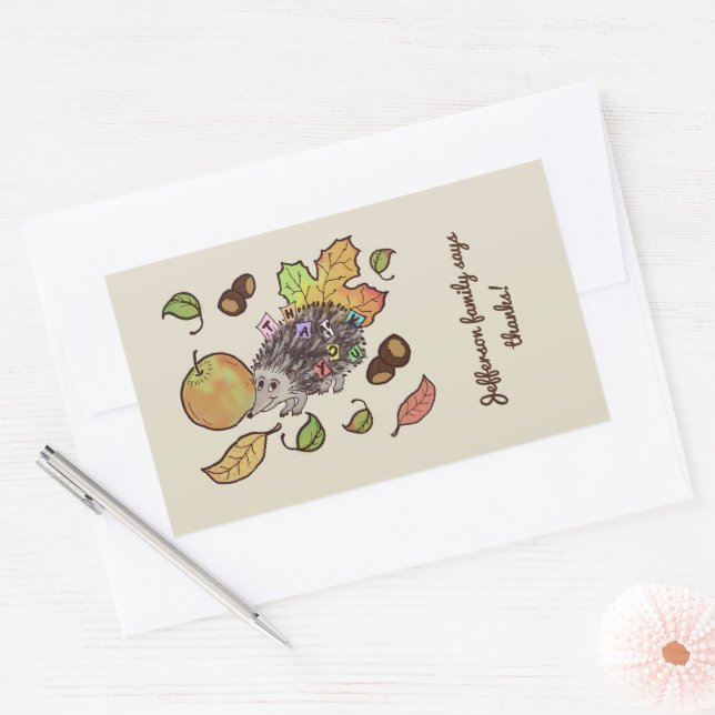 Cute hand drawn hedgehog in fall with leaves sticker (Envelope)