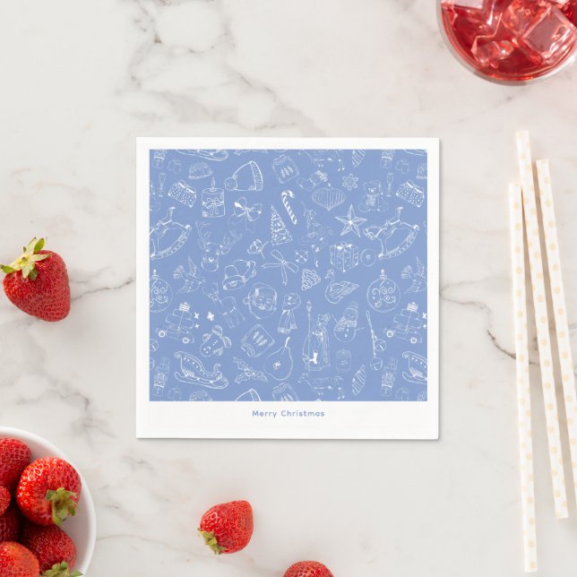Cute Hand Drawn Holiday Doodle Pattern Napkin (Insitu)