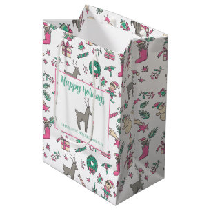 Cute Hand Drawn Holiday Doodles Christmas Company Medium Gift Bag
