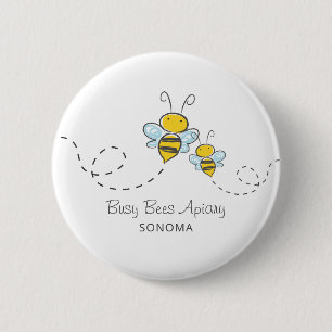 Cute Hand Drawn Honey Bees Apiary Beekeeper Logo 2 Inch Round Button