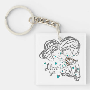 Cute Hand-Drawn "I Love You" Digital Art Keychain
