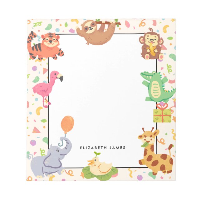 Cute Hand Drawn Jungle Animals Personalized Notepad (Front)