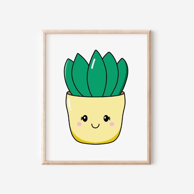 Cute Hand-Drawn Kawaii Potted Succulent Plant Poster (Creator Uploaded)