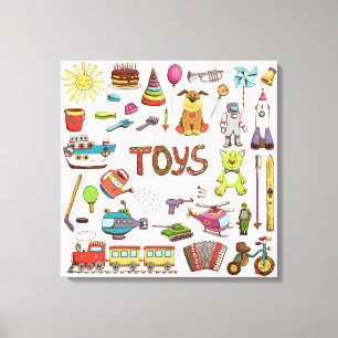 Cute Hand Drawn Kids Cartoon Toys Canvas Print