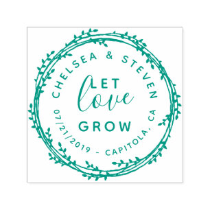 Cute Hand Drawn Let Love Grow Wedding Announcement Self-inking Stamp