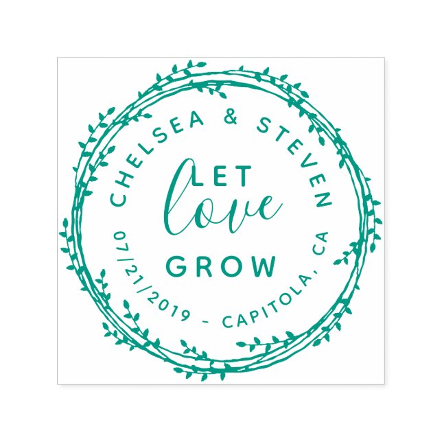 Cute Hand Drawn Let Love Grow Wedding Announcement Self-inking Stamp (Design)