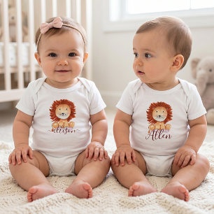 Cute hand drawn lion personalized kids baby bodysuit