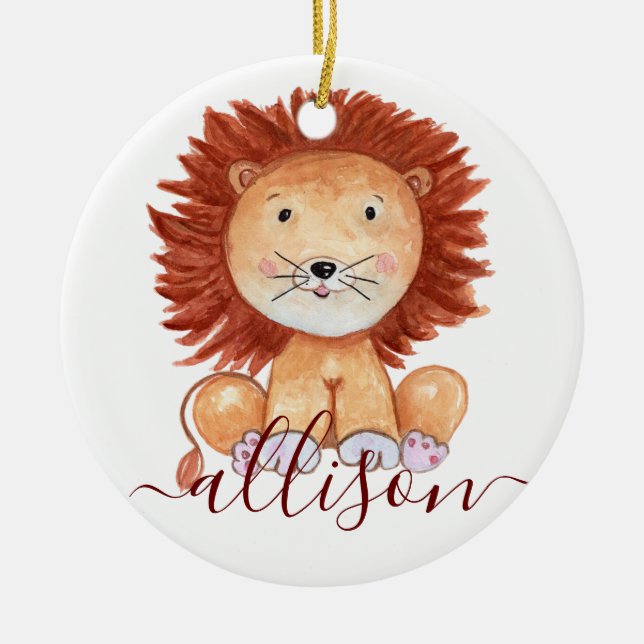 Cute hand drawn lion personalized kids ceramic ornament (Front)