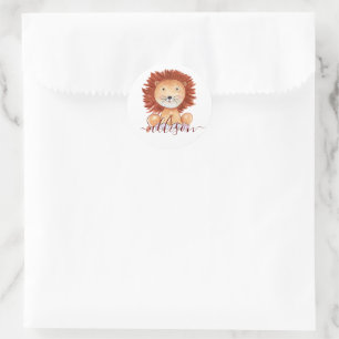 Cute hand drawn lion personalized kids classic round sticker