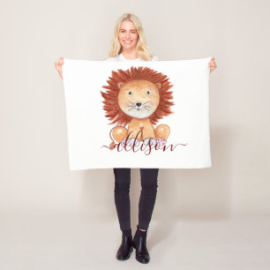 Cute hand drawn lion personalized kids  fleece blanket