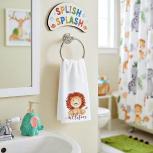 Cute hand drawn lion personalized kids hand towel