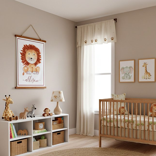 Cute hand drawn lion personalized kids   hanging tapestry (Creator Uploaded)