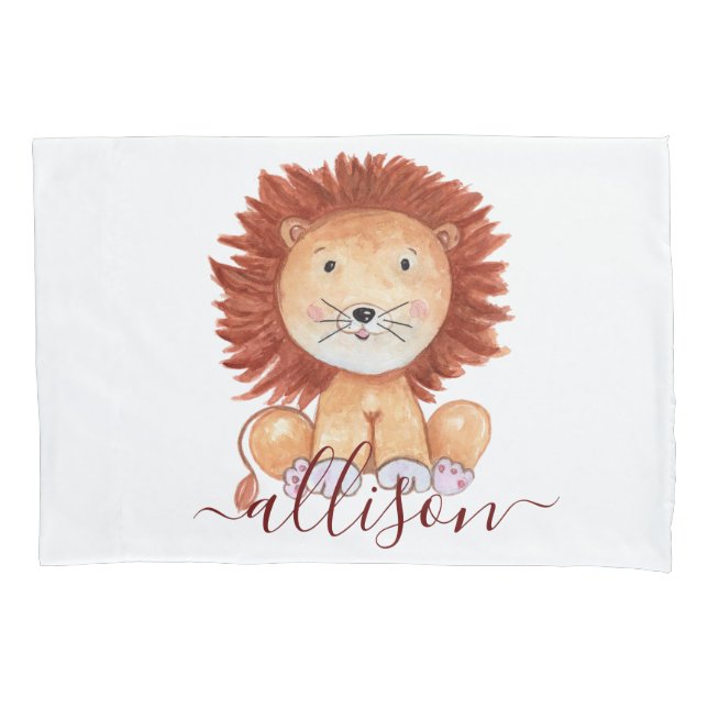 Cute hand drawn lion personalized kids  pillowcase (Front)