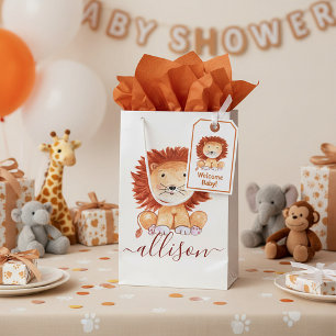 Cute hand drawn lion personalized kids  small gift bag