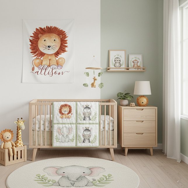 Cute hand drawn lion personalized kids  tapestry (Creator Uploaded)