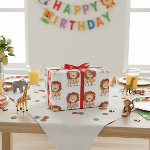 Cute hand drawn lion personalized kids  wrapping p paper