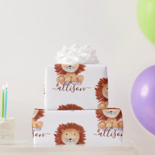 Cute hand drawn lion personalized kids  wrapping p wrapping paper