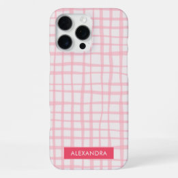 Cute Hand-Drawn Modern Pink Grid iPhone 16 Pro Max Case