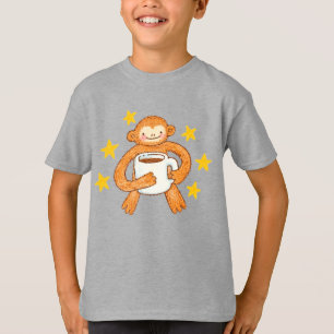 Cute Hand Drawn Monkey Coffee Lover Illustration T-Shirt