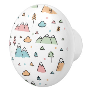 Cute Hand Drawn Mountain Scene Pattern Ceramic Knob