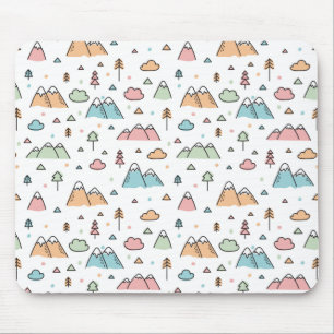 Cute Hand Drawn Mountain Scene Pattern Mouse Pad