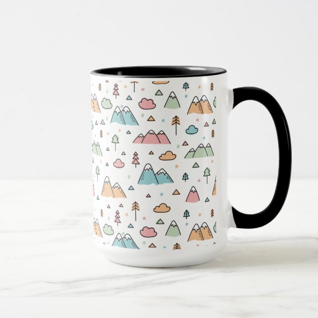 Cute Hand Drawn Mountain Scene Pattern Mug (Right)
