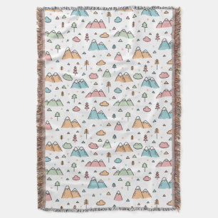 Cute Hand Drawn Mountain Scene Pattern Throw Blanket