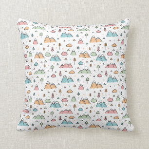 Cute Hand Drawn Mountain Scene Pattern Throw Pillow