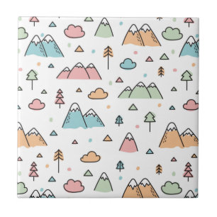 Cute Hand Drawn Mountain Scene Pattern Tile