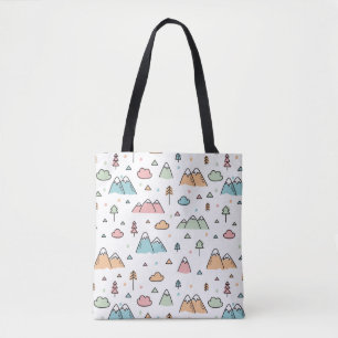 Cute Hand Drawn Mountain Scene Pattern Tote Bag