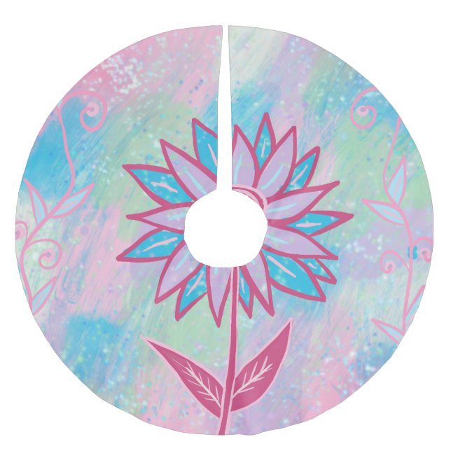 Cute Hand-drawn Pastel Flower Brushed Polyester Tree Skirt (Front)