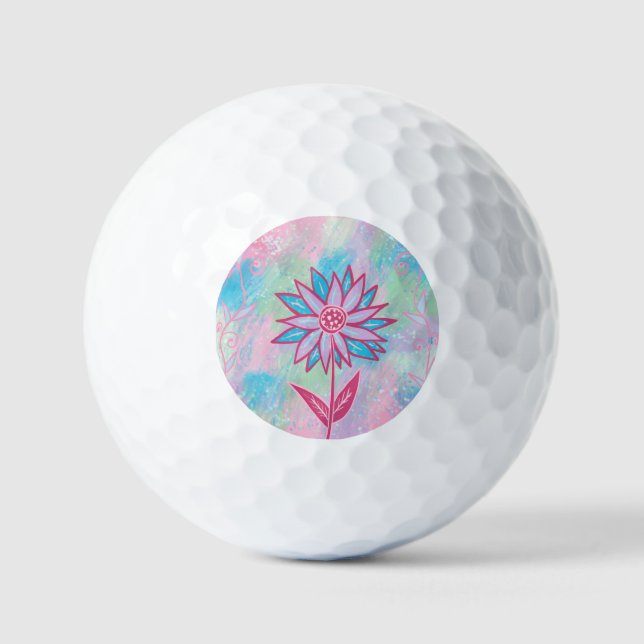 Cute Hand-drawn Pastel Flower Golf Balls (Front)