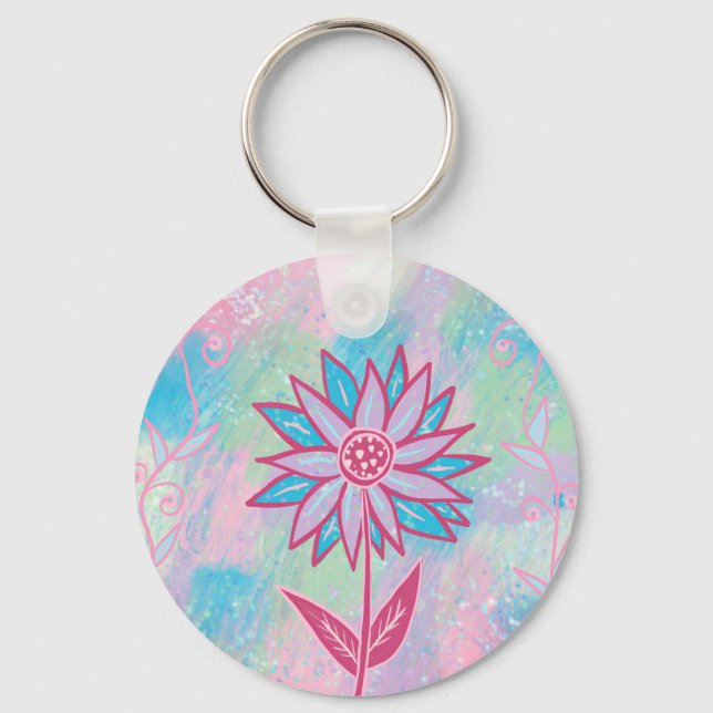 Cute Hand-drawn Pastel Flower Keychain (Front)