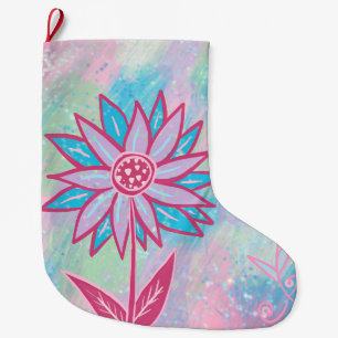 Cute Hand-drawn Pastel Flower Large Christmas Stocking