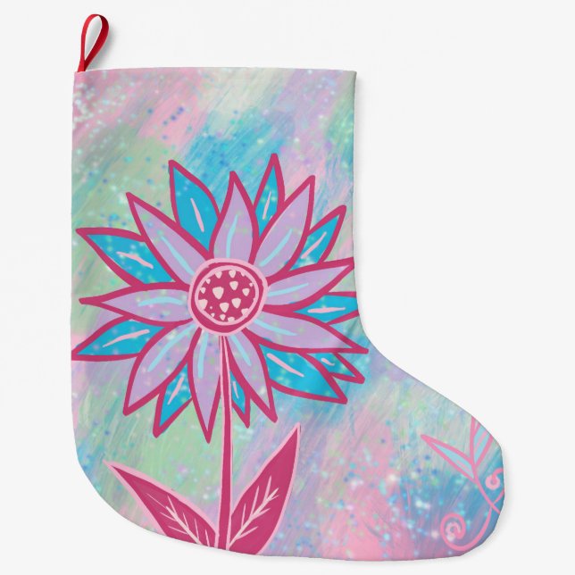 Cute Hand-drawn Pastel Flower Large Christmas Stocking (Front)